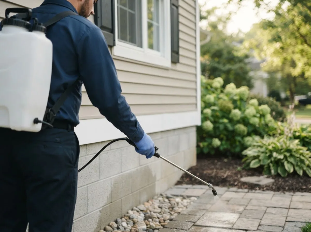 Pest control technician inspecting a home in Manchester, MA